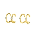 Minimalistische zweilagige vergoldete Ohrklemmen mit weißen Zirkonia-Steinen - Doppel-Linien-Stil mit Zirkonia / Gold