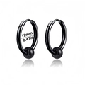 Detail view of black punk hoop earrings with 12mm inner diameter measurement - Beaded Hoop Style