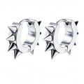 Minimalist silver punk earrings with five sharp conical spikes in polished stainless steel - Multi-Spike Huggie Style