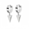Minimalist silver stainless steel huggie earrings with geometric 3D pyramid dangles - Pyramid Pendant Style