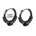Pair of 12mm black punk hoop earrings in stainless steel with carved patterns - Dragon Engraved With Three Rings Style