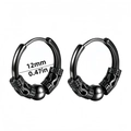 Pair of black stainless steel hoop earrings with dragon pattern engraving and 12mm size - Dragon Engraved With Metal Bead Style