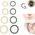Set de 8 piezas de pendientes de aro y aros para nariz en acero inoxidable 316 bicolor - Dorado Negro