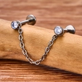 316L stainless steel lip ring set with chain and CZ crystals for body piercing - 6mm / Silver