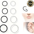 Set de aros para nariz y oreja de acero 316L en varios tamaños con fotos de modelo - Plata Negro