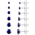 Lot de 6 paires de boucles d'oreilles en argent à quatre griffes avec zircone bleu foncé - Lot de 6 paires / Bleu saphir