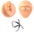 Silberne Criss-Cross-Ohrklemme und falscher Lippenring an Silikonmodell-Sets - Kreuz X-Form Clip (Style-4)