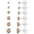 Lot de six boucles d'oreilles en zircone champagne avec griffes en argent poli - Lot de 6 paires / Champagne