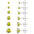 Détail de six paires de boucles d'oreilles en zircon jaune avec monture classique à quatre griffes - Lot de 6 paires / Jaune