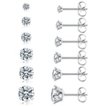 Lot de 6 paires de boucles d'oreilles en argent et zircone 3A avec sertissage à 4 griffes - Lot de 6 paires / Blanc