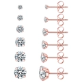 Lot de 6 paires de boucles d'oreilles en or rose et zircone 3A avec sertissage à 4 griffes - Lot de 6 paires / Or rose