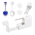 6-piece disposable belly piercing gun kit with 14G stainless steel rings and tools - Dark Blue Rhinestone Style (F)