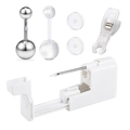 Detailed set of 6-piece disposable belly piercing guns with stainless steel rings and pads - Silver And Clear Ball Style (A)