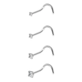 Set de 4 piercings de nariz en forma de L plateados con cristaux de circonita clara - Forma Tornillo Juego-Plateado