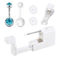 Disposable piercing gun kit with blue rhinestone navel ring and stainless steel tools - Light Blue Rhinestone Style (E)