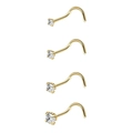 Set de 4 piercings de nariz en L dorados con circonitas blancas de diferentes tamaños - Forma Tornillo Juego-Dorado