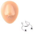 Silberner Hufeisen-Septum-Nasenring mit Kugelenden auf einem Silikon-Nasenmodell - Hufeisen-Doppelkugel-Nasenring (Style-14)
