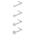 Set de cuatro piercings de nariz en L plateados con cristales de circón cuadrados en acero - Forma L Juego-Plateado