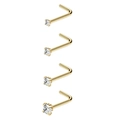 Set de 4 piercings de nariz en L dorados con circonitas blancas de varios tamaños - Forma L Juego-Dorado