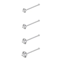 Set de 4 piercings de nariz 20G en acero con brillantes cristales de circonita blanca - Forma Recto Juego-Plateado