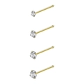 Set de cuatro piercings de nariz dorados con circonitas blancas brillantes y 4 garras - Forma Recto Juego-Dorado