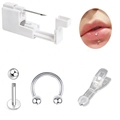 Kit de perforación corporal de 4 piezas con pistola, pendiente de labio, aro y una pinza - Kit de Piercing en el Labio / Set de 4 piezas