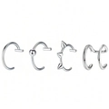 Set de cuatro aros para labios y clips para orejas de acero inoxidable en plata pulida - Juego de Combinación de Varios Estilos (4 Piezas/Paquete)