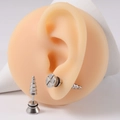 Silver stainless steel screw stud earrings for men and women with punk rock design on ear - Silver Pagoda Bolt Shape