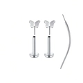 Makro-Detail von schraubenlosen Schmetterlings-Labret-Steckern und Einführstift - Schmetterling / 3 Stück/Packung (16G/1,2mm)