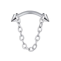 Macro view of 16G stainless steel labret stud with dangling chain and spikes detail - Silver Spike