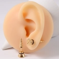 Punk style golden stainless steel screw stud earrings with black rubber O-rings - Gold Pagoda Bolt Shape