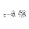 Détail des boucles d'oreilles en zircone avec griffes et fermoir à vis à dos plat - Style Disque Plat / Mini / Argent