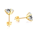 Détail de boucles d'oreilles dorées avec oxydes de zirconium ronds en serti à griffes - Style Fermoir Papillon / Mini / Or