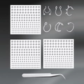 Kit de faux piercings avec anneaux de nez argentés, autocollants et pince de précision - Trois Feuilles Autocollants Avec Anneaux De Nez Et Pince Kit (C) / Argent