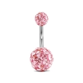 Piercing de ombligo de acero con bolas Shamballa rosas y barra curva de metal plata - Rosa