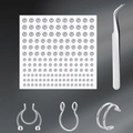 Détail de bijoux de nez avec anneaux en fer à cheval, perles en métal et pince courbée - Feuille Autocollant Grande Capacité Avec Trois Anneaux De Nez Et Pince Kit (D) / Argent