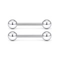Dettaglio di un paio di piercing a bilanciere in acciaio inossidabile 316L lucido - Stile Color Acciaio (Stile B)