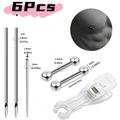 Kit per piercing da 6 pezzi in acciaio inossidabile con aghi, gioielli a barra e pinza - Kit Strumenti Piercing Capezzolo (E)