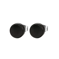 Vue macro de boucles d'oreilles minimalistes en bois noir avec tiges en métal poli - Bois Noir (6mm)
