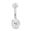 Makroaufnahme von Bauchnabelpiercing aus Edelstahl mit funkelnden Kristallen - Silber