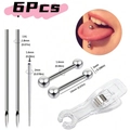 Kit per piercing alla lingua da 6 pezzi con aghi, pinze e borchie in acciaio inossidabile - Kit Strumenti Piercing Lingua (F)