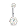 Piercing de ombligo de acero inoxidable con bolas de cristales arcoíris AB brillantes - 1.6x10x5-8mm / Estilo de Bola de Diamante de Imitación Irisado (Estilo-2)