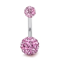 Silberner Bauchnabelpiercing mit rosa Kristallkugeln aus hochglanzpoliertem Stahl - Lila