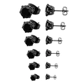 6er-Set schwarze Edelstahl-Ohrstecker mit 6-Krallen-Fassung und runden Zirkonia-Steinen - Stil D-Schwarz-Rund CZ Krappenfassung (Schmetterlingsverschluss)