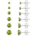 6 paires de boucles d'oreilles en zircon vert olive avec monture à quatre griffes en argent - Lot de 6 paires / Vert olive