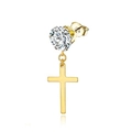 Dettaglio di un orecchino a croce dorata con perno in zircone tondo e finitura lucida - Stile Pendente Croce Zirconia (Stile A Oro)