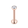 Rose gold stainless steel piercing stud with a round clear zircon and flat back base - 6mm / Bezel Set Zirconia Style (Style-3)