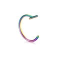Detailed macro view of a rainbow-plated stainless steel faux lip and nose ring hoop - No Ball Style / 1.0x8mm / Colorful