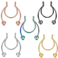 Set de cinco aros de nariz tipo herradura de acero inoxidable con cuentas redondas en U - Estilo G (Colores Mezclados)