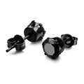 Punk style square black zircon stud earrings in black stainless steel 4-prong setting - Round Faceted Stone Style